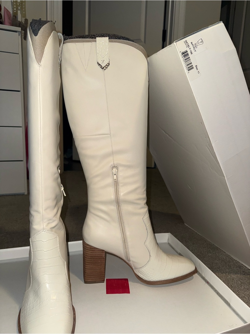 Western White Knee-High Block Heel Boots - Gibson & Leather